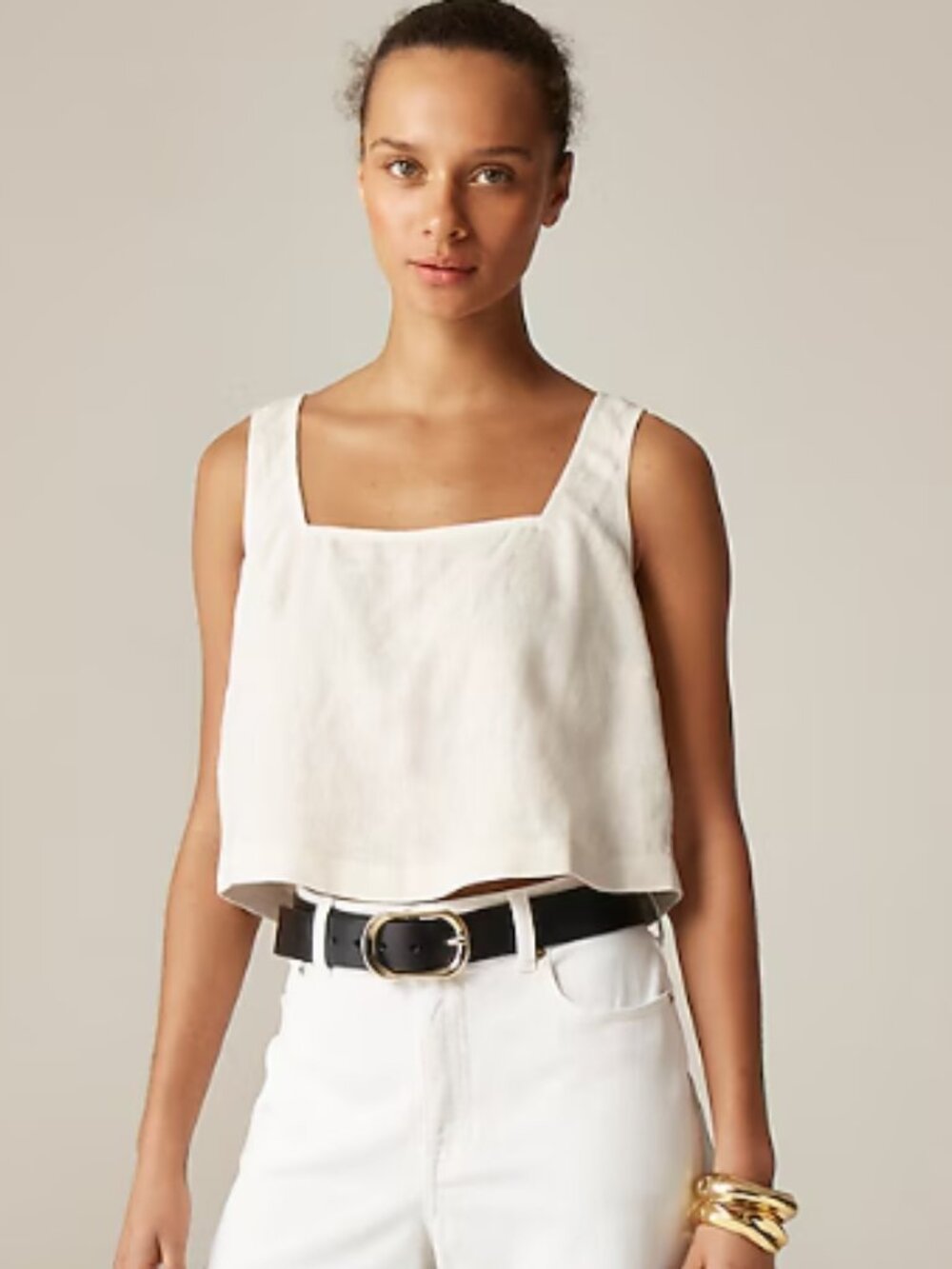 ANRABESS White Linen Blend Square Neck Crop Tank Top XL Boxy NWT